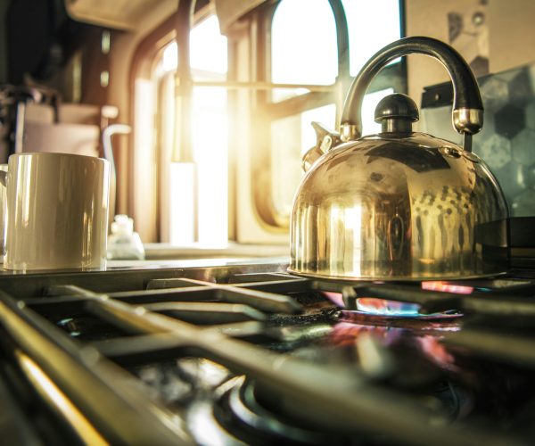 Stovetop Tea Kettle Inside RV Motohome Camper Van