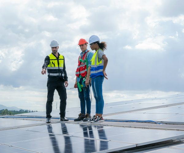 Technician checks and maintenance of the solar panel at solar power plant,Solar panels.